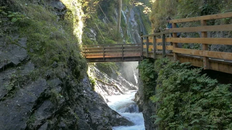 4K Alps Berchtesgaden national park Wimbach Wimbachklamm waterfall Gorge valley Stock Footage