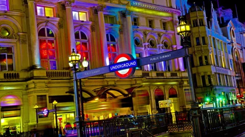 4k amazing london picadilly circus underground sign quad hd hyper timelapse Stock Footage
