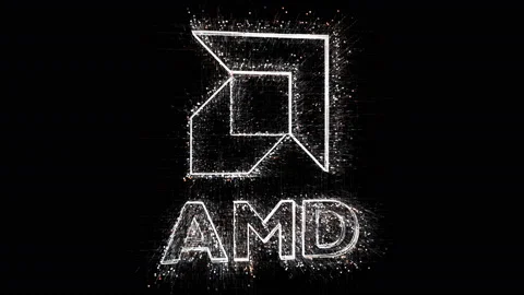 4k AMD word CPU Processors chip Graphics GPU company brand logo,Matrix binary. Stock Footage 112523598