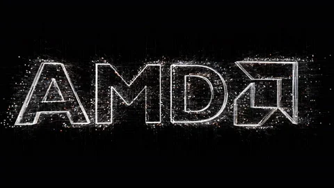 4k AMD word CPU Processors chip Graphics GPU company brand logo,Matrix binary. Stock Footage 112523705