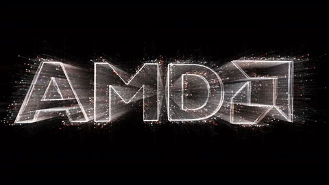 4k AMD word CPU Processors chip Graphics GPU company brand logo,Matrix binary. Stock Footage 112525066