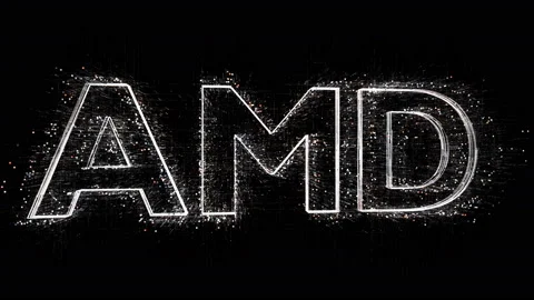 4k AMD word CPU Processors chip Graphics GPU company brand logo,Matrix binary. Stock Footage 112526342