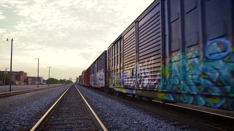 4k American Cargo Train at Sunset Stock Footage 78885516
