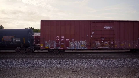 4k American Cargo Train at Sunset Stock Footage 78885754