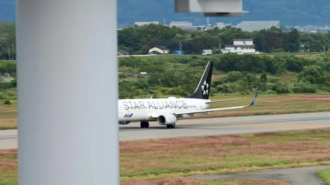 4K ANA Boeing 737-800 JA51AN Taking Off at Toyama Airport Japan Stock Footage 340631242