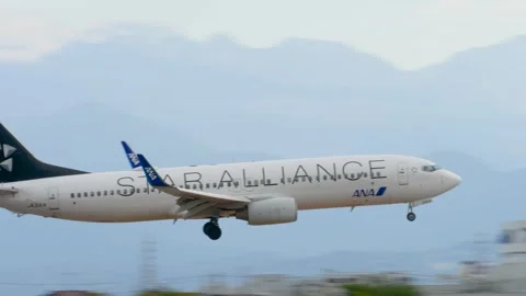 4K ANA Boeing 737-800 JA51AN Landing at Toyama Airport Japan Stock Footage 340633429