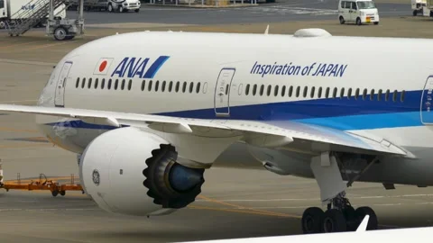4K ANA Boeing 787-10 JA983A Pushback at Tokyo Haneda Airport Japan Stock Footage 342021595