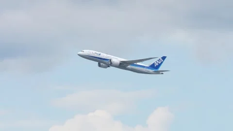 4K ANA Boeing 787-8 JA821A Taking Off at Fukuoka Airport Japan Stock Footage 336247557