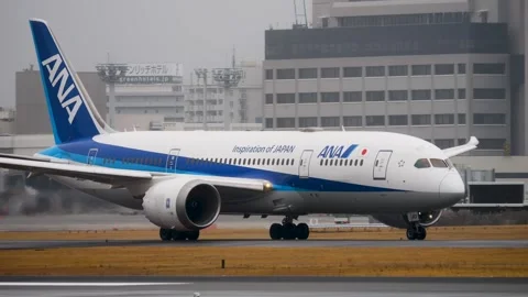 4K ANA Boeing 787-8 JA801A Taxiing on Taxiway – Osaka Itami Airport Japan Stock Footage 337115254