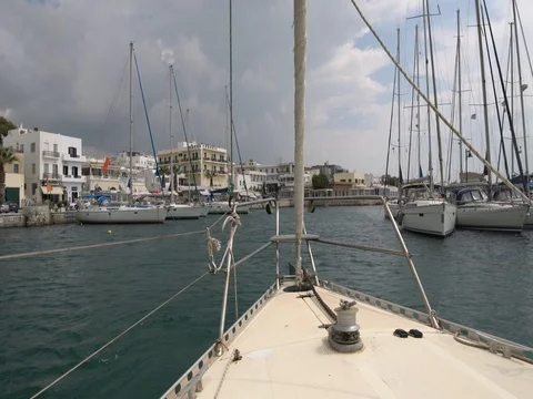 4k Anchor going down in sailboat in Greece Port Stock-Footage 77457993