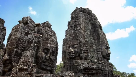 4K, Ancient architecture statues. Heritage of Khmer Empire at Siem Reap.-Dan Stock Footage 119057342