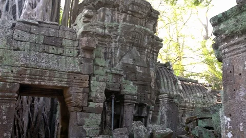 4K, Ancient monument ruins of Ta Phrom temple. Cambodia Angkor Thom complex.-Dan Stock Footage 119059814