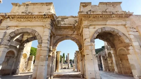 4K Ancient Ruins Gate of Mazeus and Mithridates in Ephesus Turkey Video stock 332157641