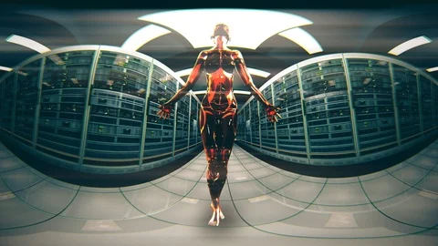 4K Android Artificial Intelligence Causing Blackout in Server Room 1 Stock Footage 103579962
