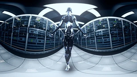 4K Android Artificial Intelligence Causing Blackout in Server Room 2 Stock Footage 103579966