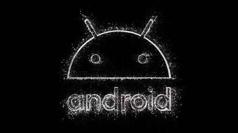 4k Android operating system word brand robot Logo,Matrix binary computer code. Stock Footage 116422298