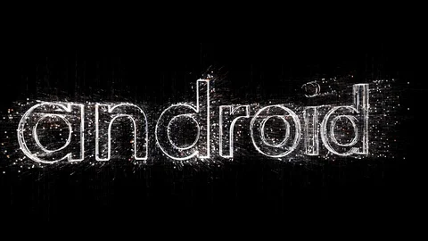 4k Android operating system word brand robot Logo,Matrix binary computer code. Stock Footage 116422570