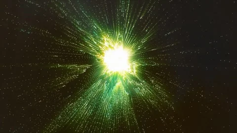 4k Animated background of green particles forming a tunnel with rays of light Stock Footage 279003876