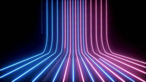 4k animated blue and violet neon light stipes moved on a blured reflected wall Vídeos de archivo 211818299