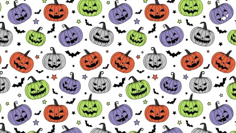 4k Animated Flat style pumpkins and leaves motion pattern design Stock Footage 251214924