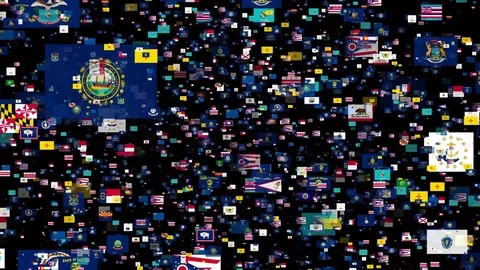 4K Animated- Flying Flag Banners of States of United States of America Stock Footage 76528326
