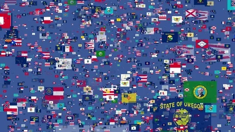 4K Animated- Flying Flag Banners of States of United States of America Stock Footage 80999207