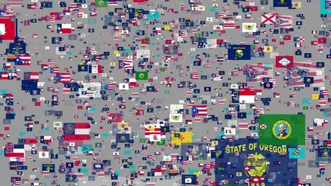 4K Animated- Flying Flag Banners of States of United States of America Stock Footage 80999257