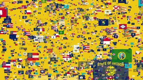 4K Animated- Flying Flag Banners of States of United States of America Stock Footage 81000467