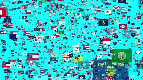 4K Animated- Flying Flag Banners of States of United States of America Stock Footage 81001089