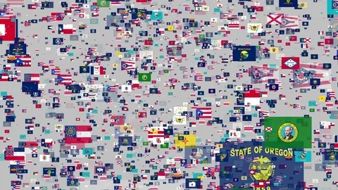 4K Animated- Flying Flag Banners of States of United States of America Stock Footage 81001198