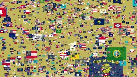 4K Animated- Flying Flag Banners of States of United States of America Stock Footage 81001302
