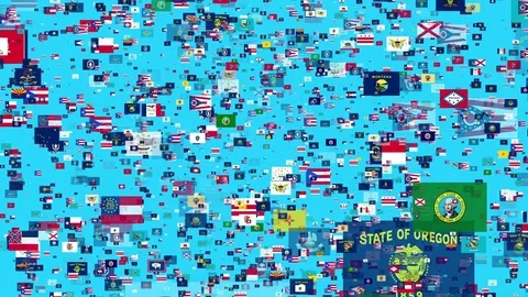 4K Animated- Flying Flag Banners of States of United States of America Stock Footage 81067920