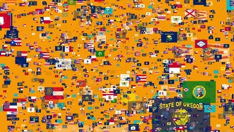 4K Animated- Flying Flag Banners of States of United States of America Stock Footage 81068490