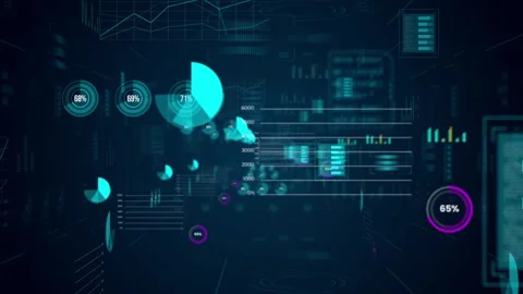4K Animated Futuristic Data Analysis Dashboard with a World Map Hologram. Stock-Footage 317302745