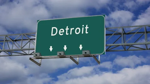 4K Animated highway road sign of Detroit Stock Footage