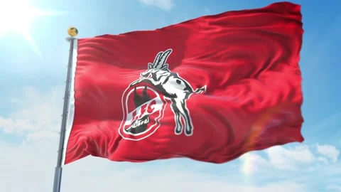 4k animated loop of a waving flag of the Bundesliga soccer team Cologne Red Stock Footage 143348037