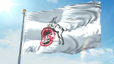 4k animated loop of a waving flag of the Bundesliga soccer team Cologne White Stock Footage 143348436
