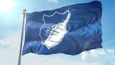 4k animated loop of a waving flag of the Bundesliga soccer team Hoffenheim Blue Stock Footage 143349036