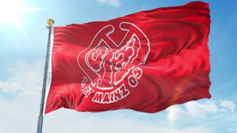 4k animated loop of a waving flag of the Bundesliga soccer team Mainz Red Stock Footage 143349614