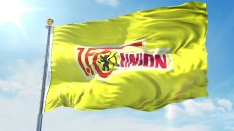 4k animated loop of a waving flag of the Bundesliga soccer teUnion Berlin Yellow Stock Footage 143350170