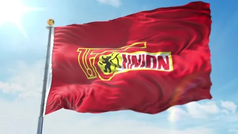4k animated loop of a waving flag of the Bundesliga soccer team Union Berlin Red Stock Footage 143350171