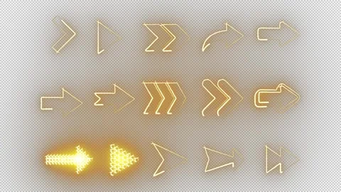 4K Animated Neon Arrow Pack Overlay - Glowing Yellow Screen Element Set	 Stock Footage 321840923