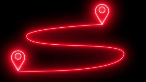 4K Animated Neon Dashed Route with Start and Destination Map Pins. Stock Footage 340184524