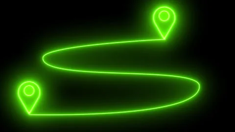 4K Animated Neon Dashed Route with Start and Destination Map Pins. Stock Footage 340184533