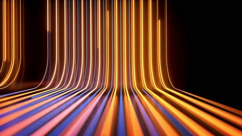 4k animated orange and red neon light stipes moved on a blured reflected wall Vídeos de archivo 211818307