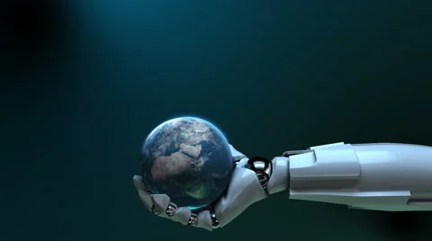 4k animated robot hand tossing Earth globe. Loop. Alpha channel. Stock Footage 40258179