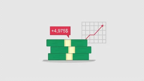 4k Animated Stack of Money Growing with Financial Chart - Transparent Stock Footage 337696094