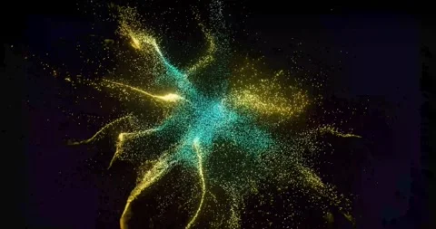 4K animation of an abstract particle explosion bursting with vibrant colors Stock Footage 318979592