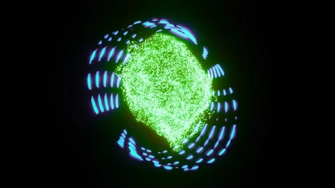 4k animation of abstract sci-fi green energy object particles and neon light Stock Footage 264942866