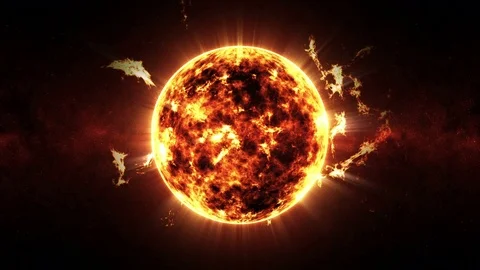 4K Animation of a Big Hot Red Sun Star Explode in Space with Shine Effect Stock Footage 83220012